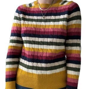 Womens 1901 100% Cashmere Rainbow Striped Cableknit Soft Crewneck Sweater Sz S